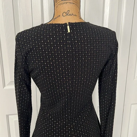 Michael Kors Black & Gold Fit & Flare Long Sleeve Dress - Picture 9 of 9